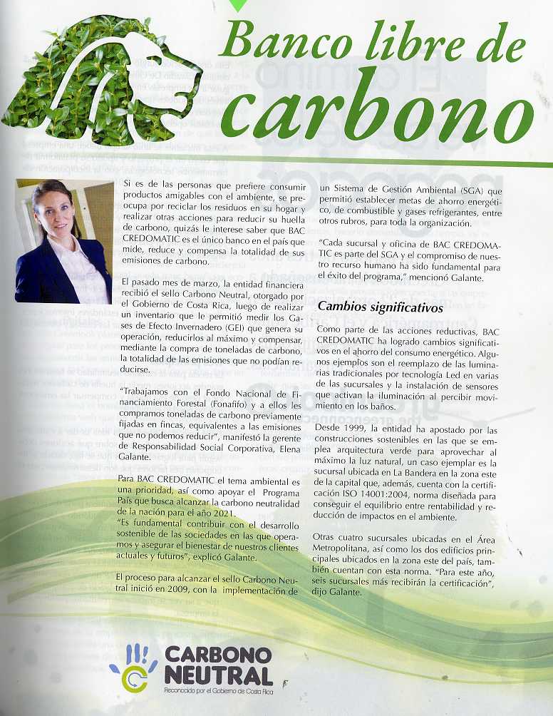 Agosto de 2013 — «Banco libre de carbono»